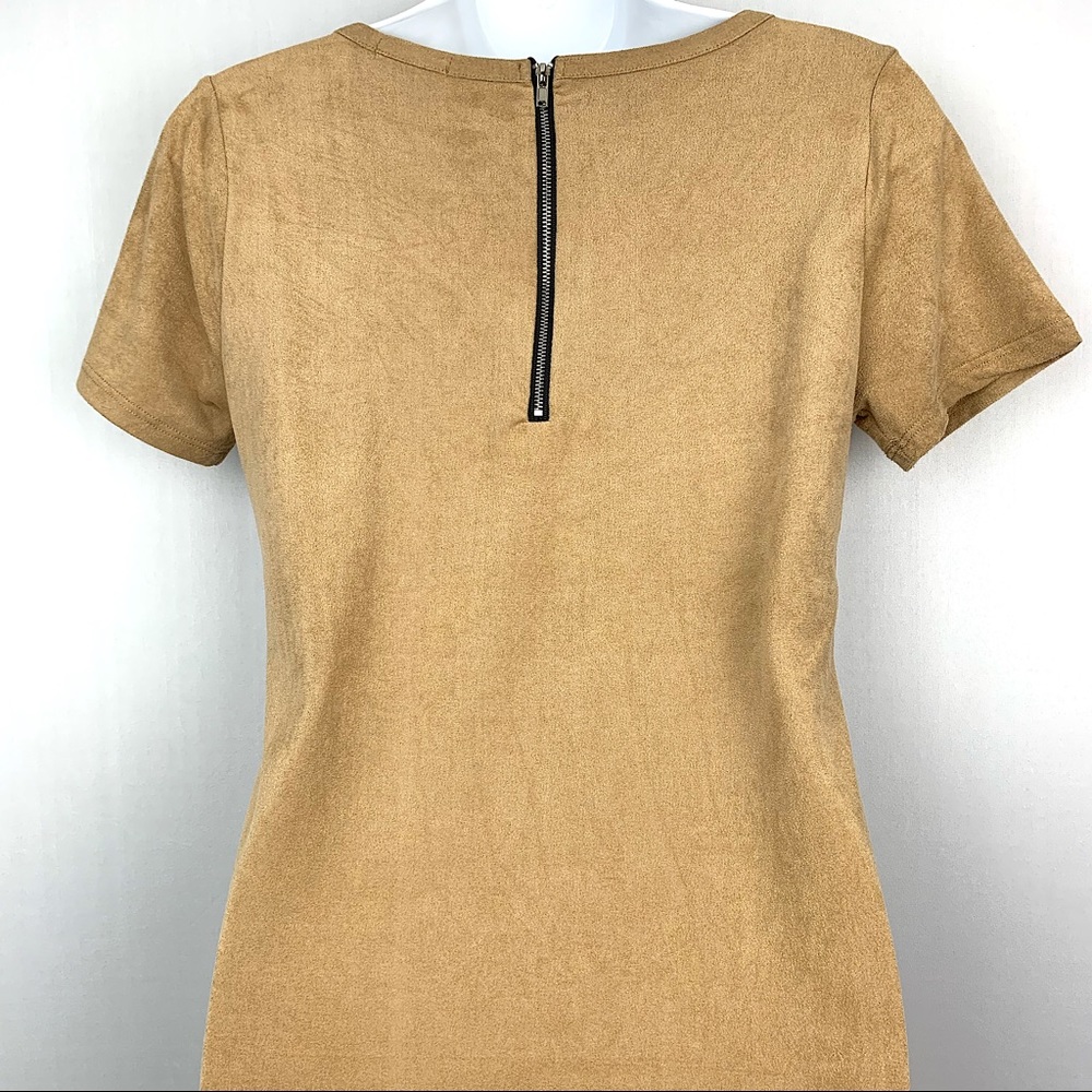Heart Hips Tan SOFT Short Sleeve Suede-Like Dress - Picture 6 of 8
